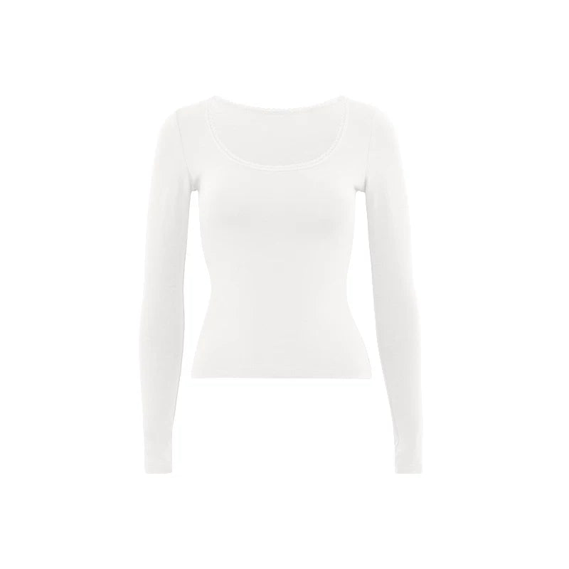 Lace-Trim Scoop Neck Long Sleeve Top