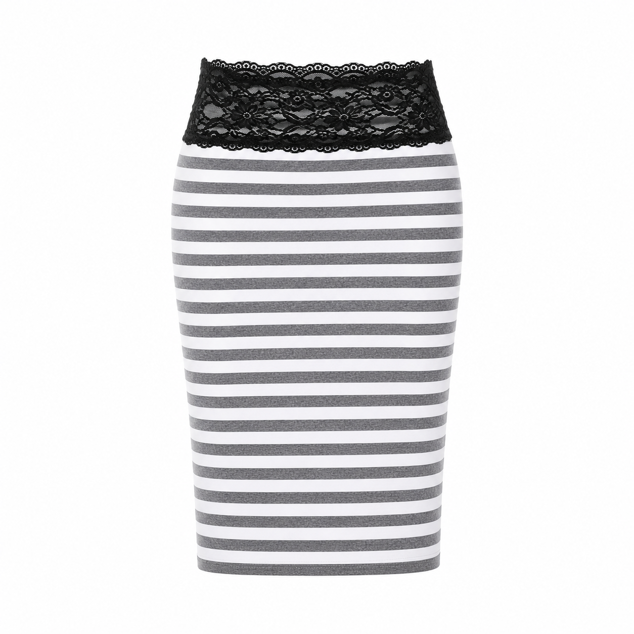 Elle | Lace Waist Stripe Midi Skirt