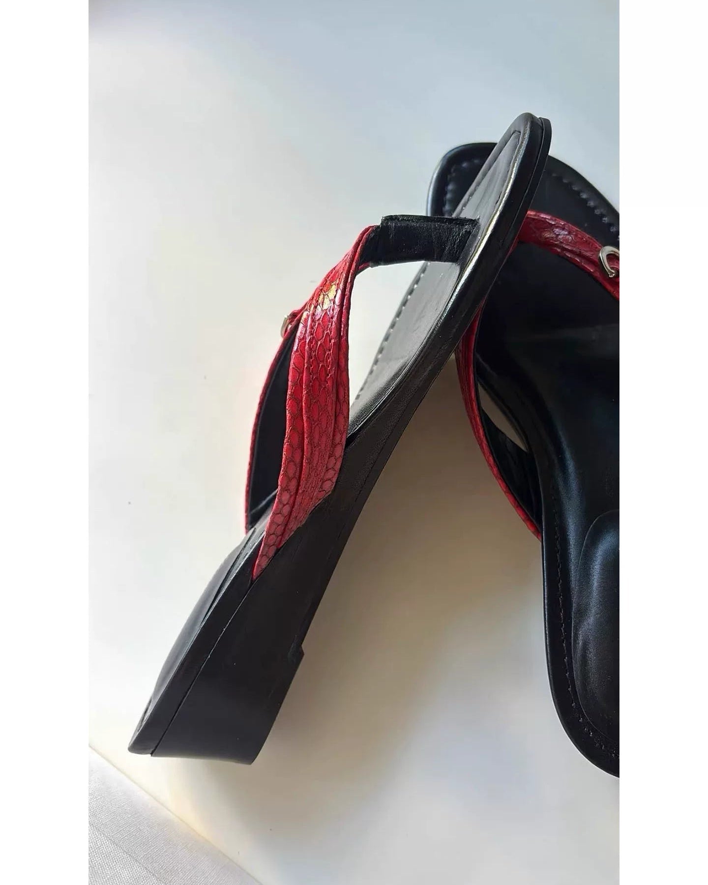 Elle | Leather Snake-Embossed Wedge Flip Flops