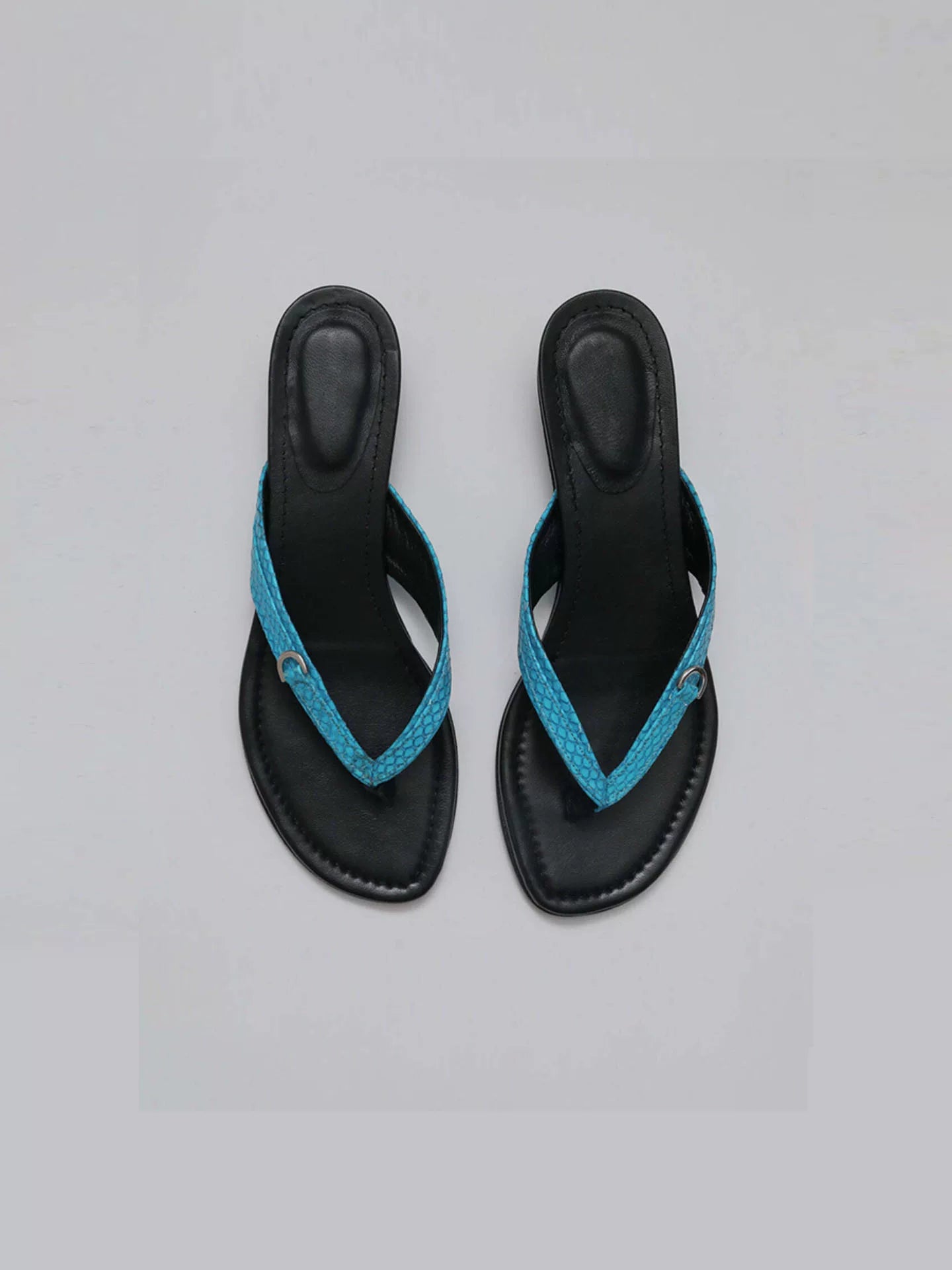 Elle | Leather Snake-Embossed Wedge Flip Flops