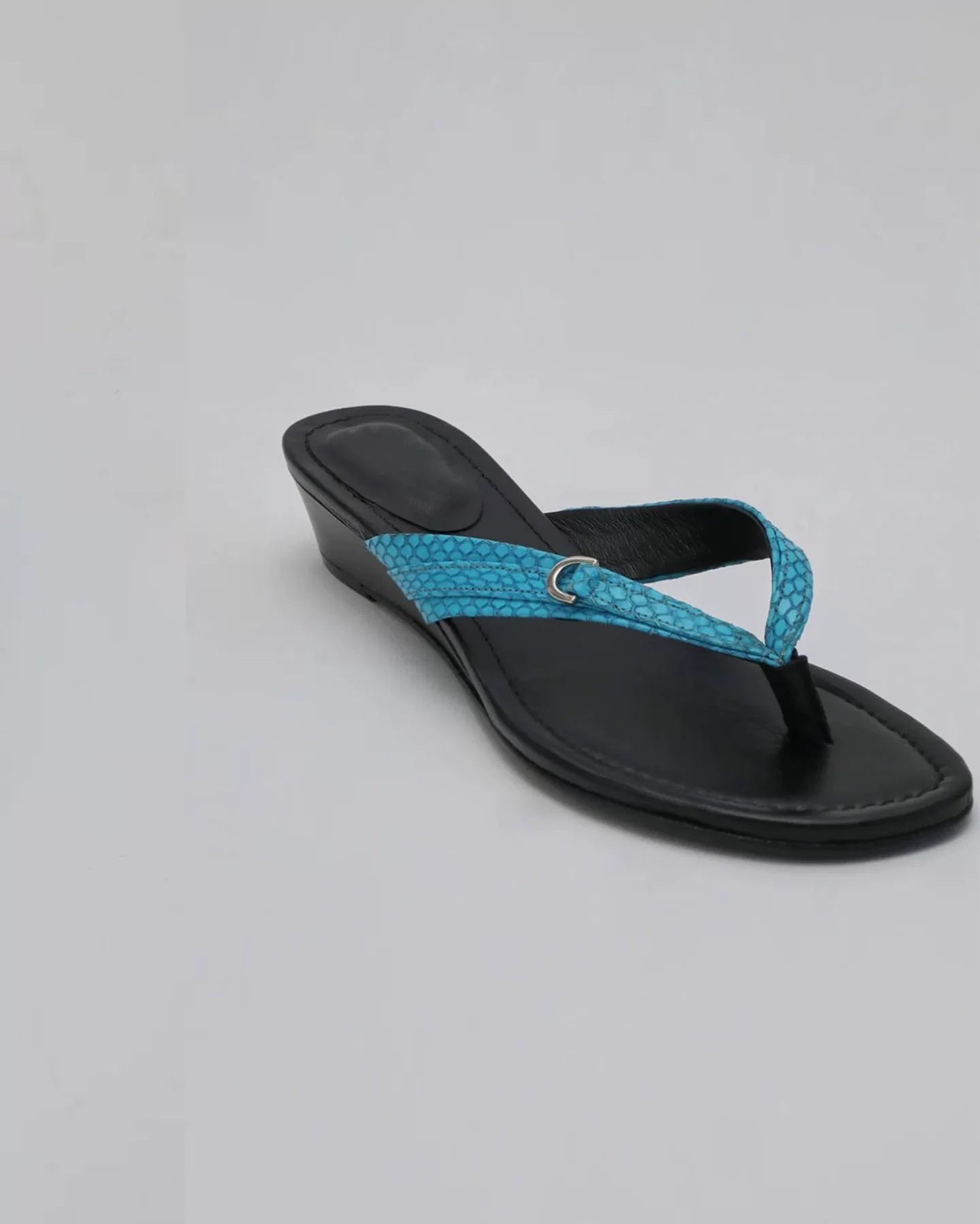 Elle | Leather Snake-Embossed Wedge Flip Flops