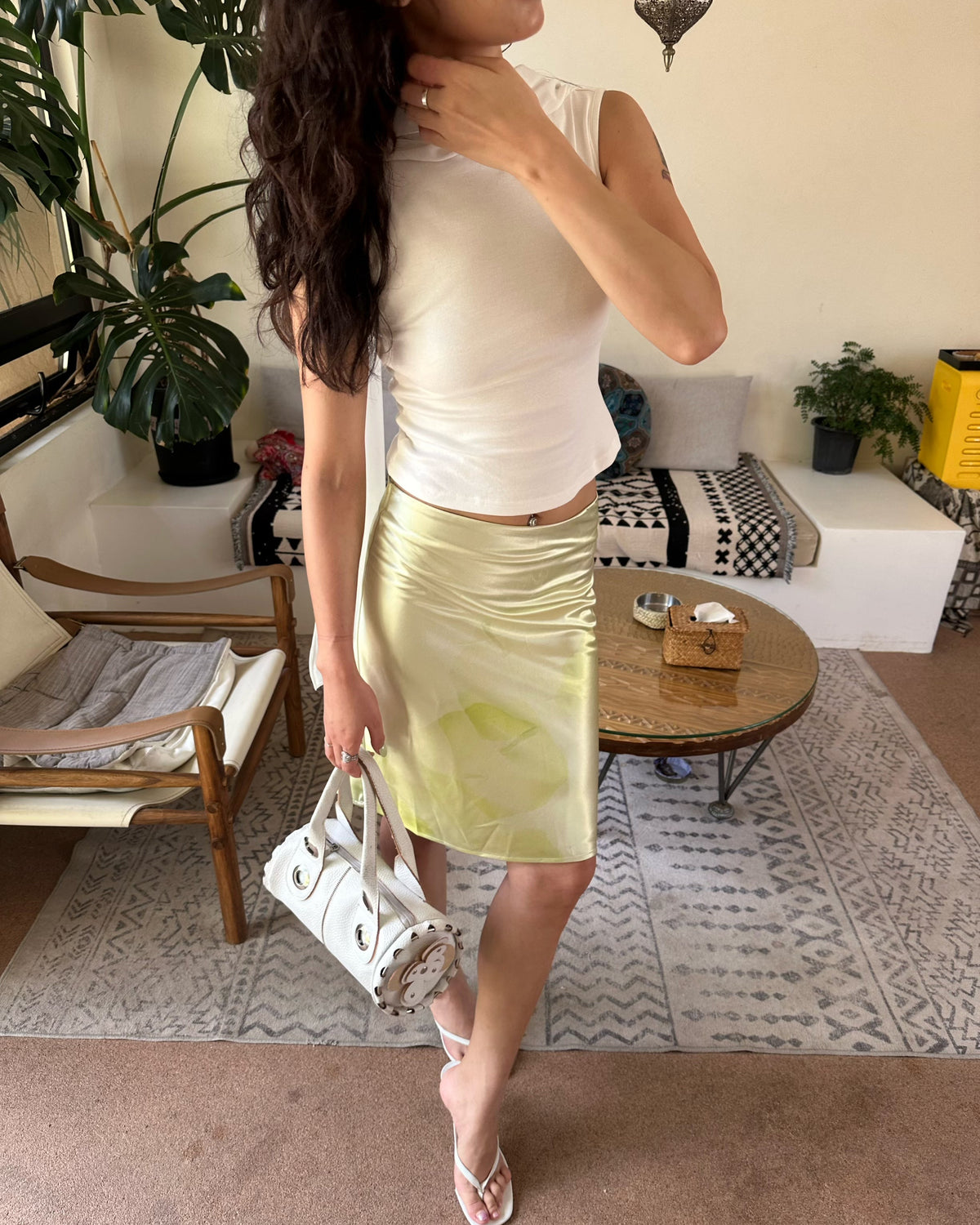 Liquid Bloom Satin Midi Skirt