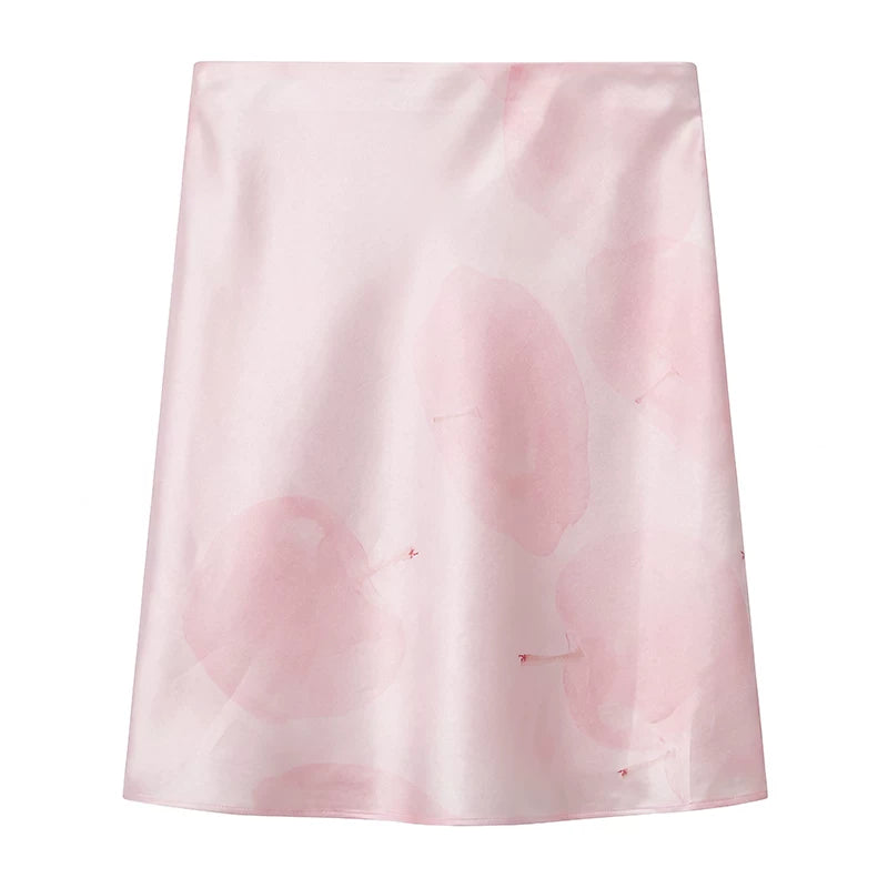Liquid Bloom Satin Midi Skirt