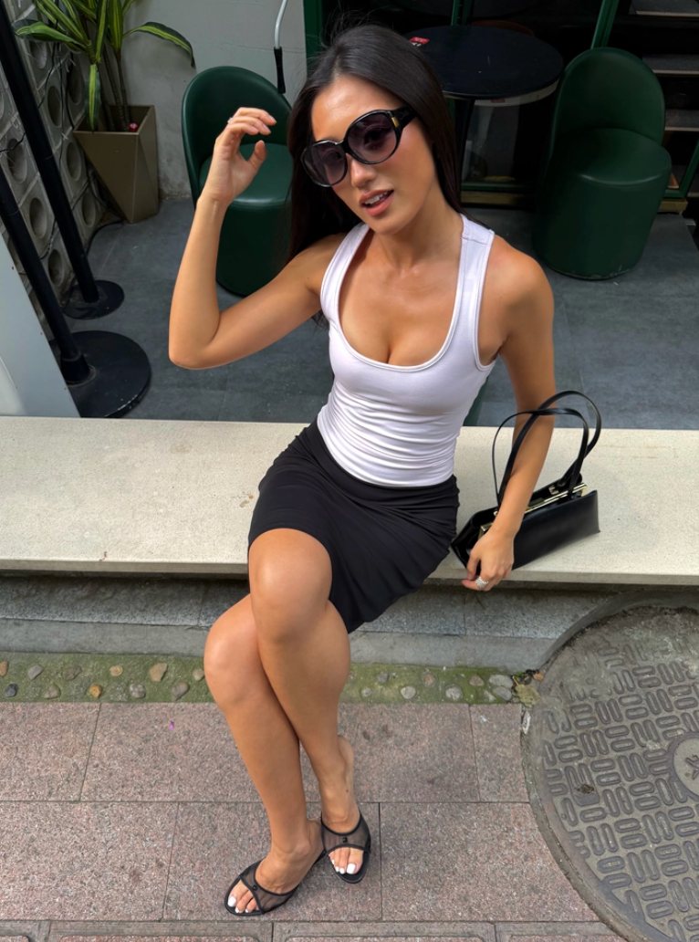 $ Low-Rise Double-Layer Midi Skirt