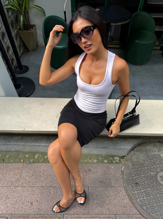 $ Low-Rise Double-Layer Midi Skirt