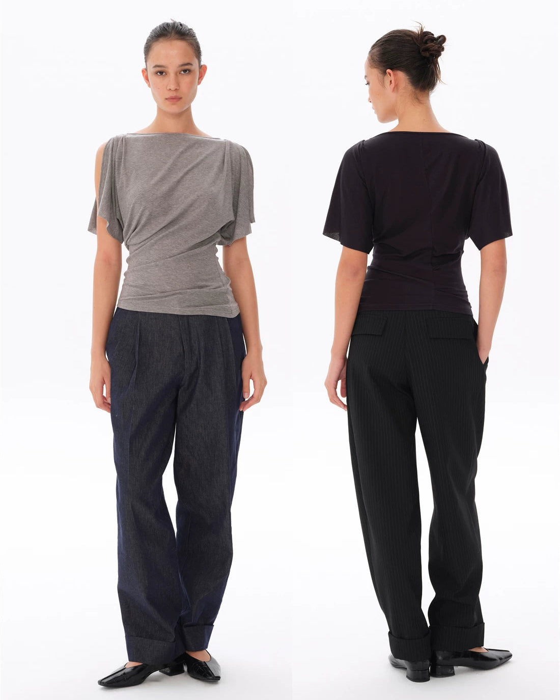 Lyocell Wool Draped Boat Neck Cutout Tee