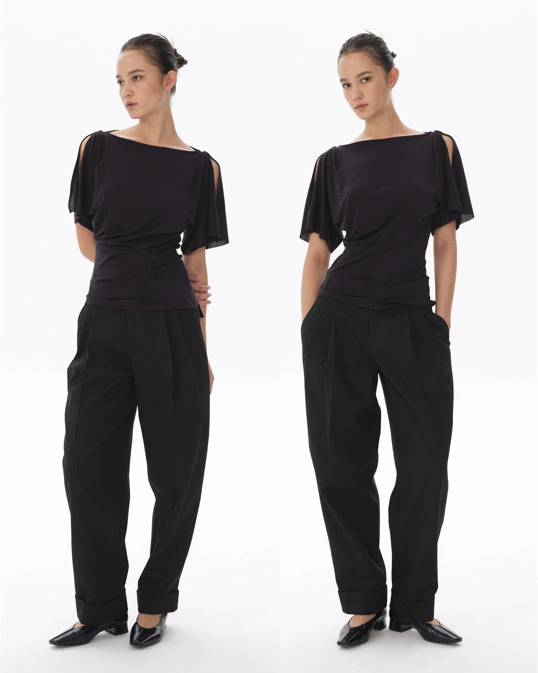 Lyocell Wool Draped Boat Neck Cutout Tee