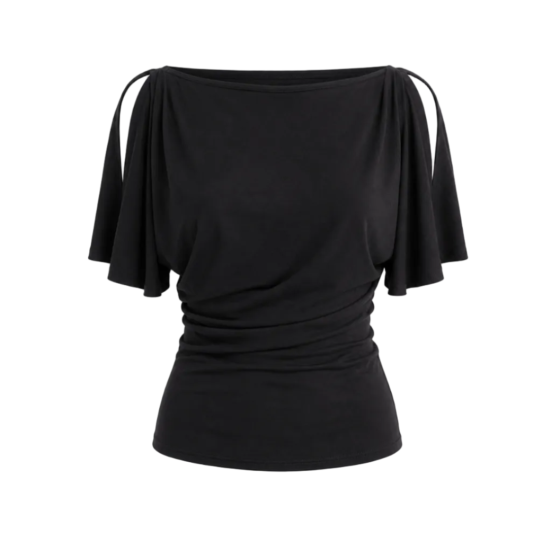 Lyocell Wool Draped Boat Neck Cutout Tee