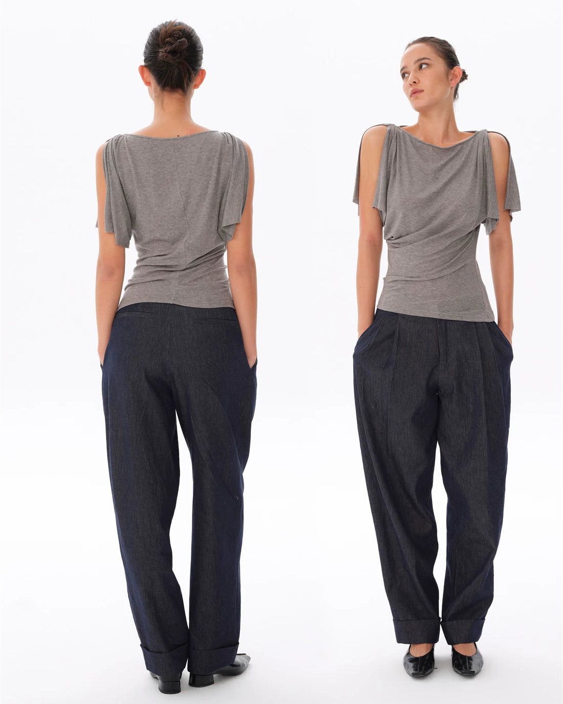 Lyocell Wool Draped Boat Neck Cutout Tee