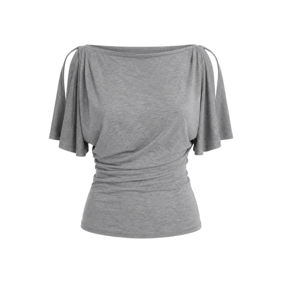 Lyocell Wool Draped Boat Neck Cutout Tee