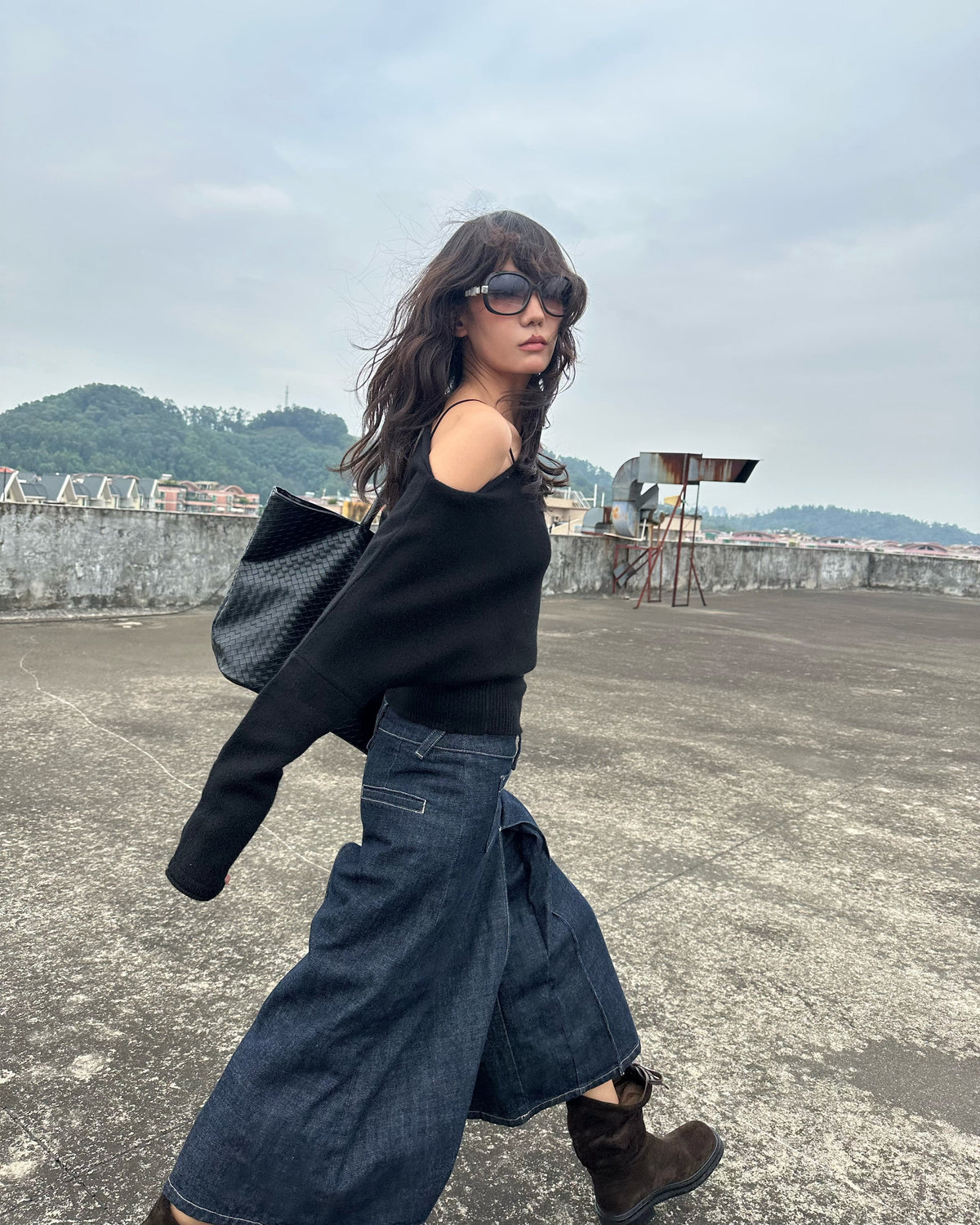 Mara 100% Wool Relaxed Off-Shoulder Knit Sweater