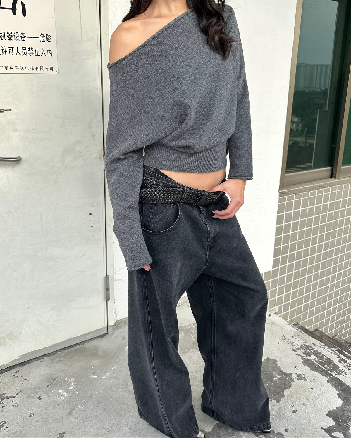 Mara 100% Wool Relaxed Off-Shoulder Knit Sweater