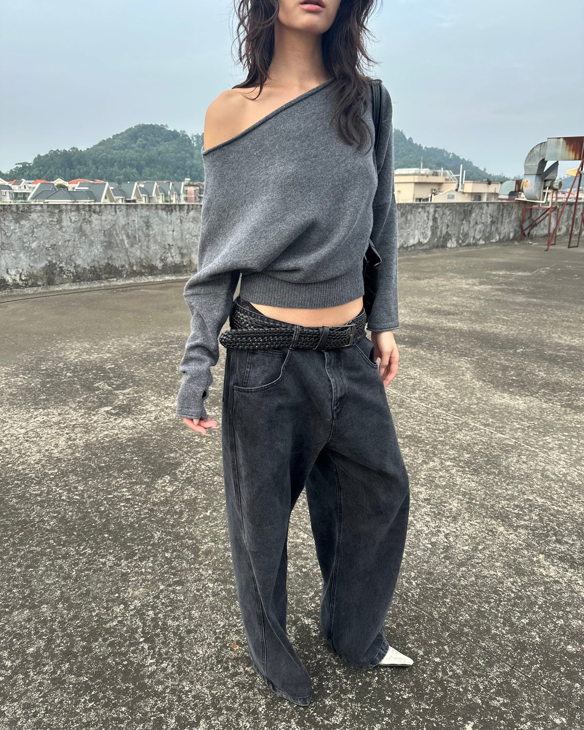 Mara 100% Wool Relaxed Off-Shoulder Knit Sweater