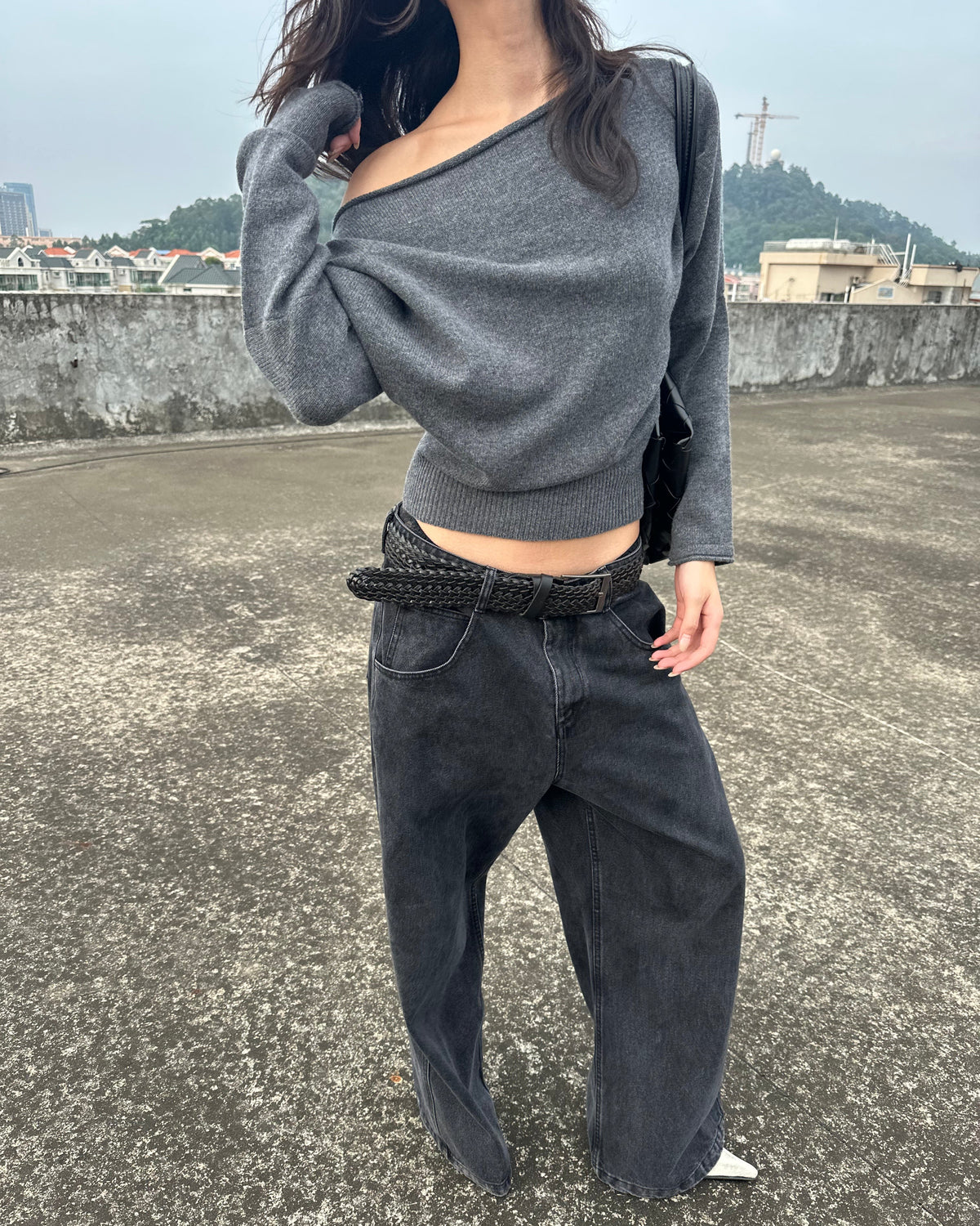 Mara 100% Wool Relaxed Off-Shoulder Knit Sweater