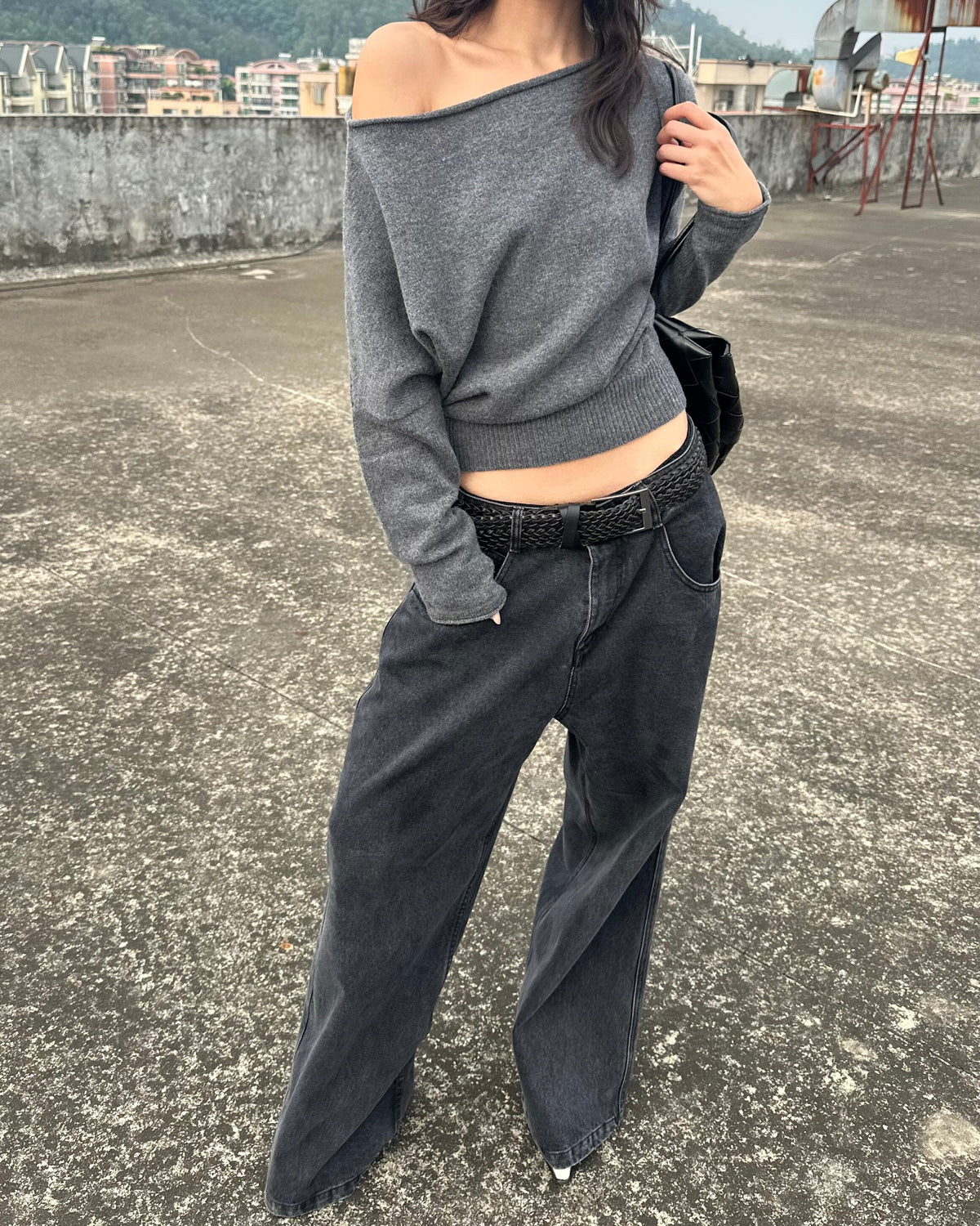 Mara 100% Wool Relaxed Off-Shoulder Knit Sweater