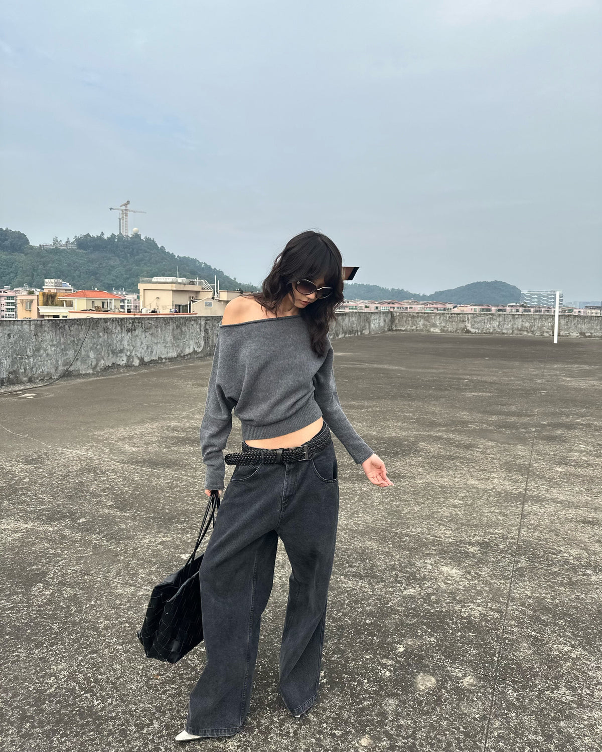 Mara 100% Wool Relaxed Off-Shoulder Knit Sweater