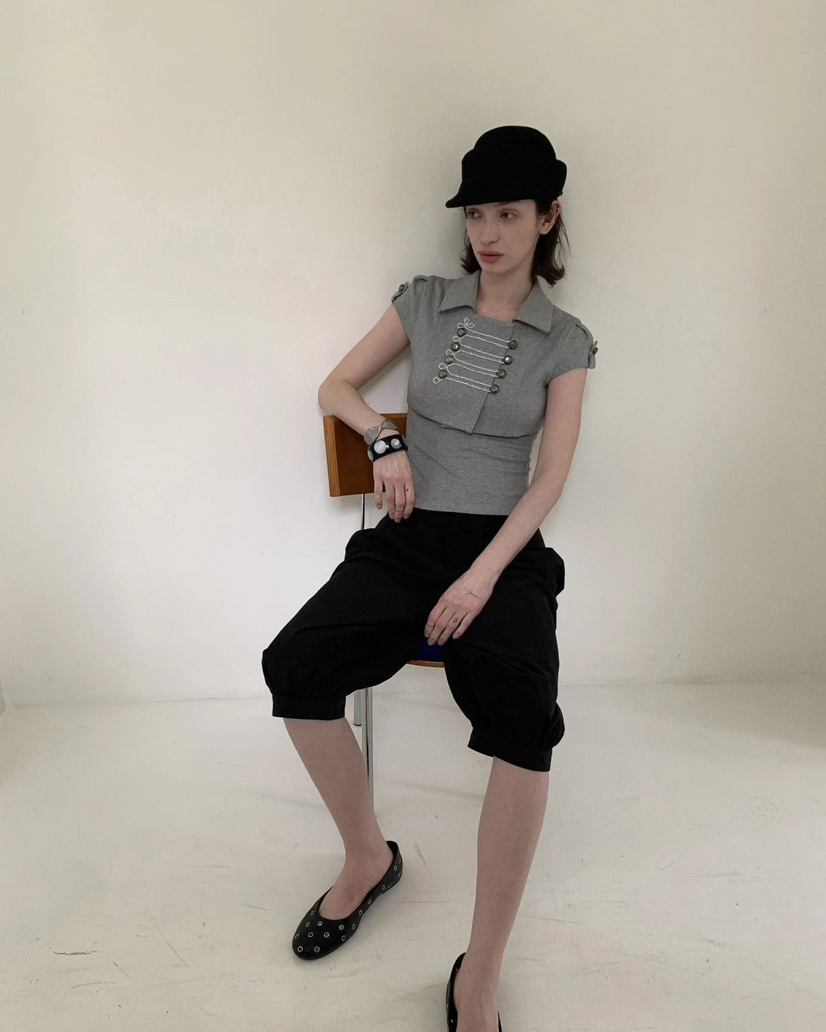 Military Double-Breasted Cropped Jacket & Tank Top Set