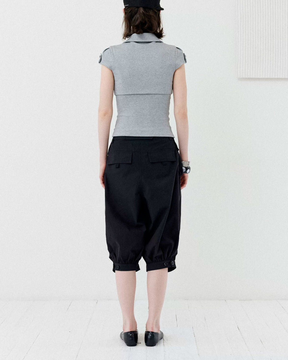 Military Double-Breasted Cropped Jacket & Tank Top Set