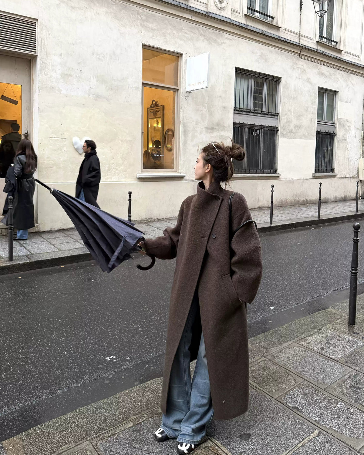Free Collar Double-Faced Wool Long Coat