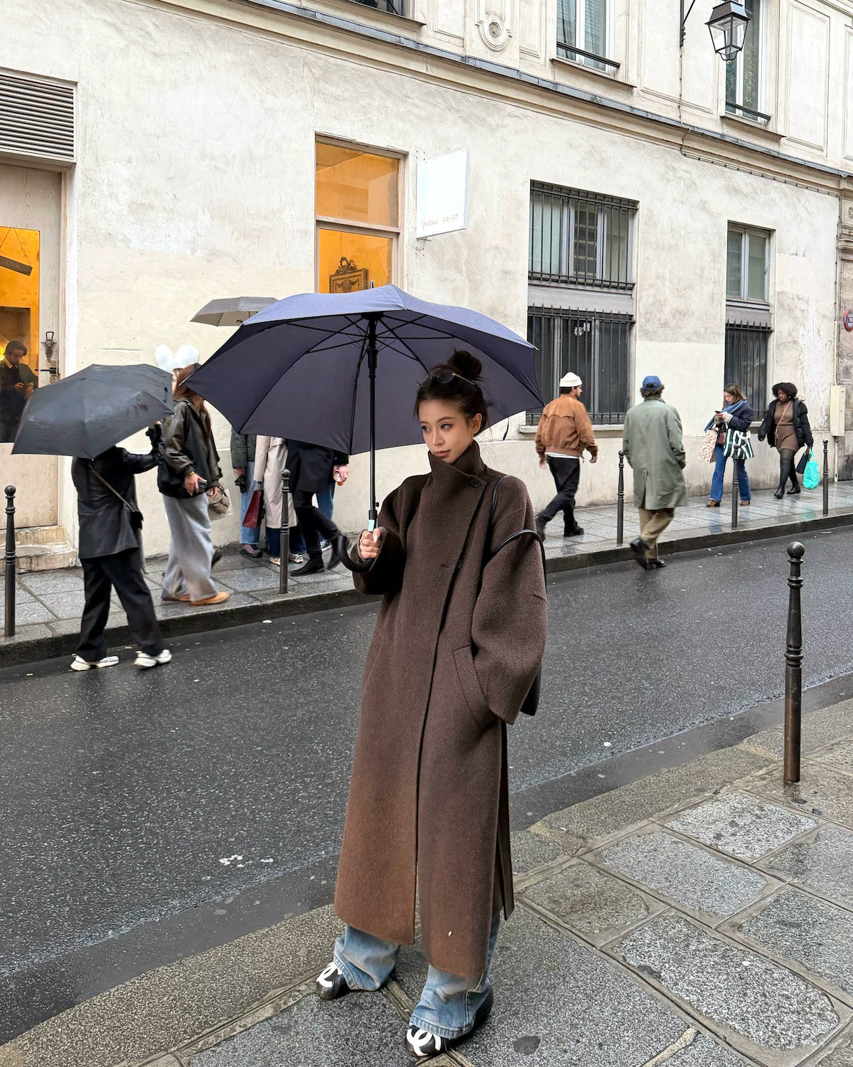 Free Collar Double-Faced Wool Long Coat