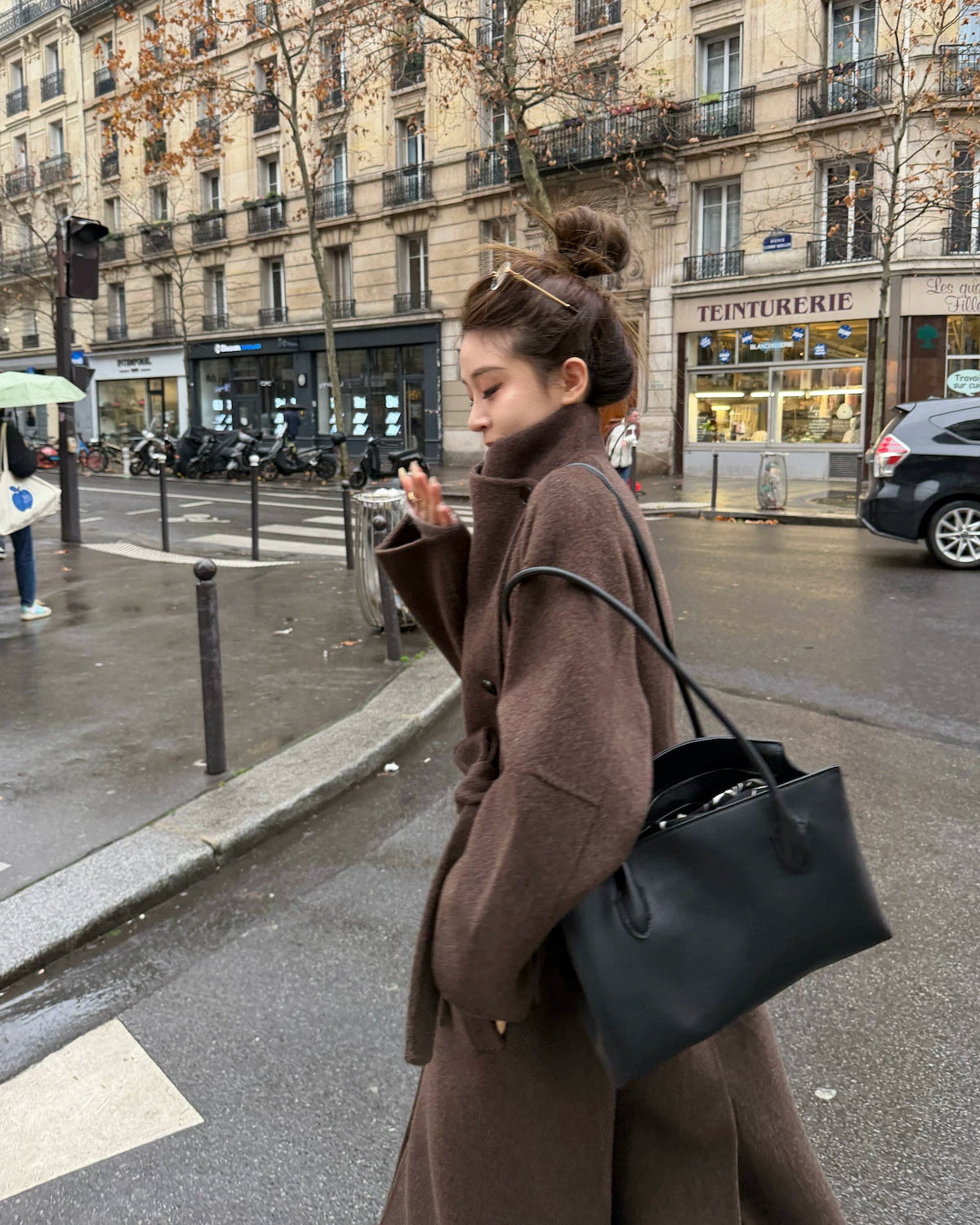 Free Collar Double-Faced Wool Long Coat