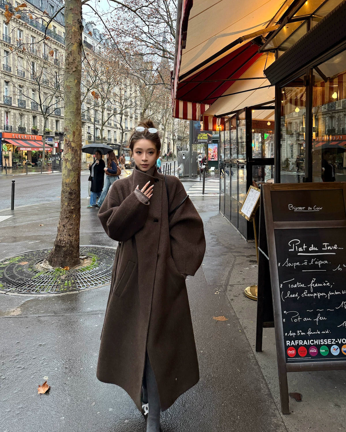 Free Collar Double-Faced Wool Long Coat