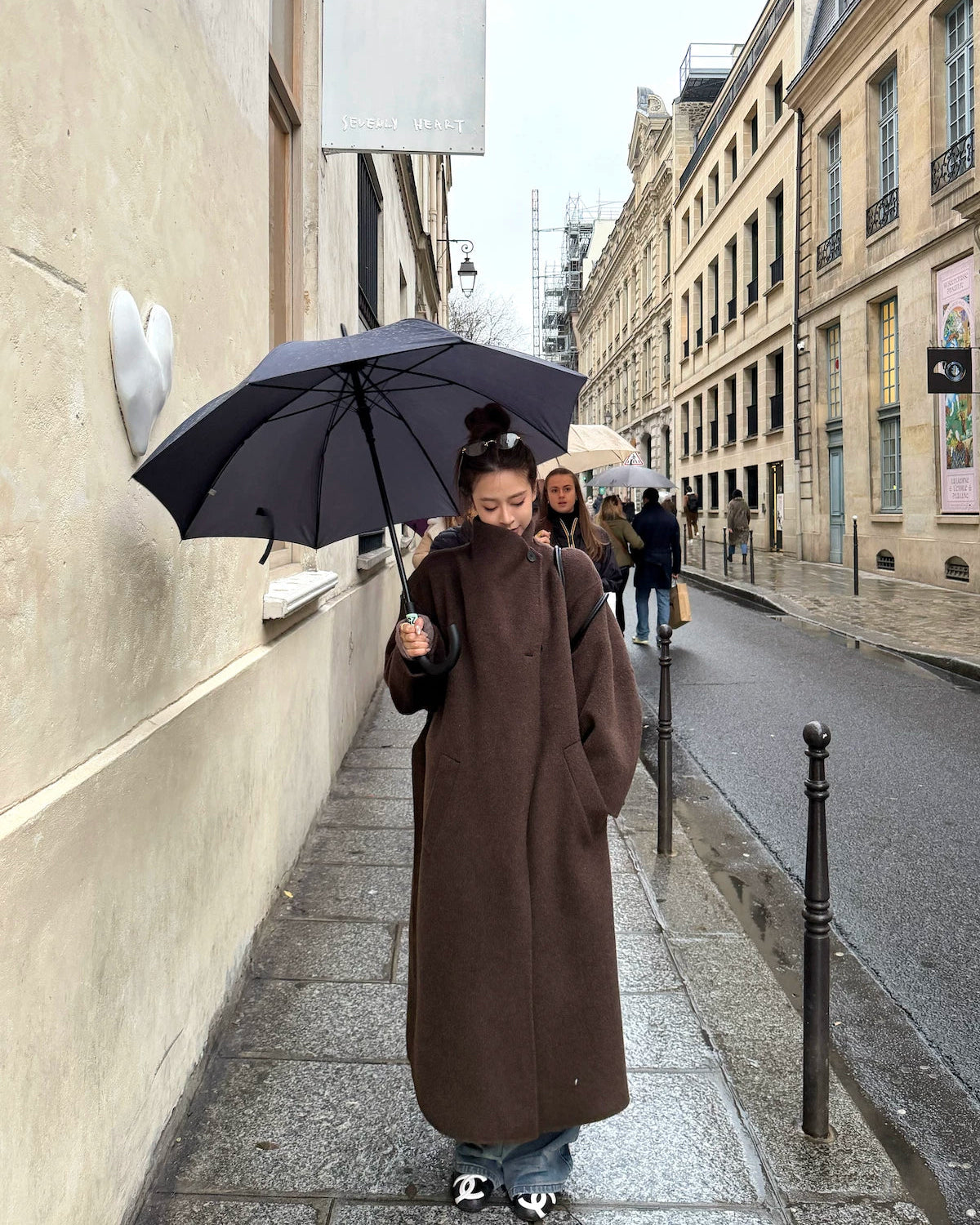 Free Collar Double-Faced Wool Long Coat