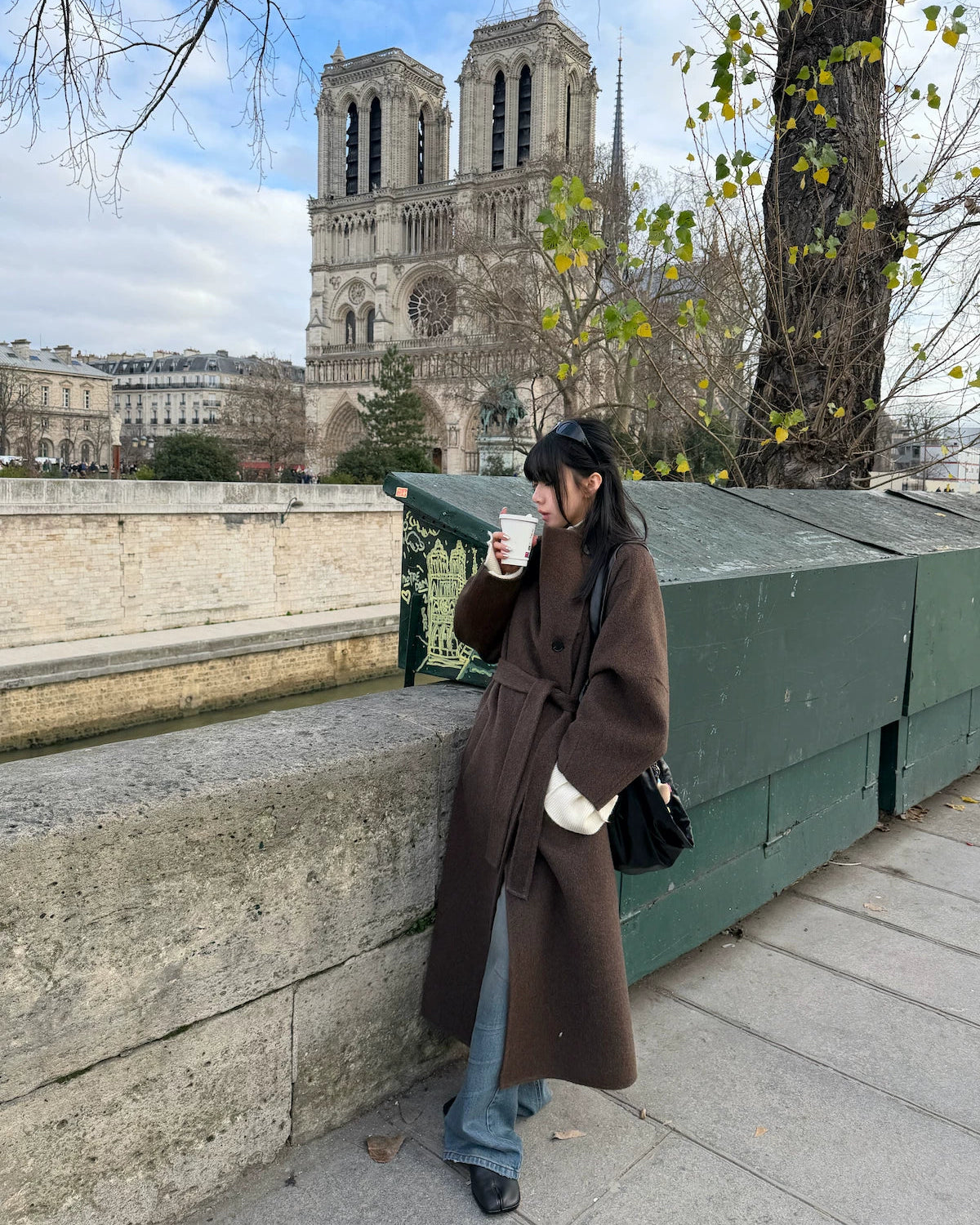 Free Collar Double-Faced Wool Long Coat