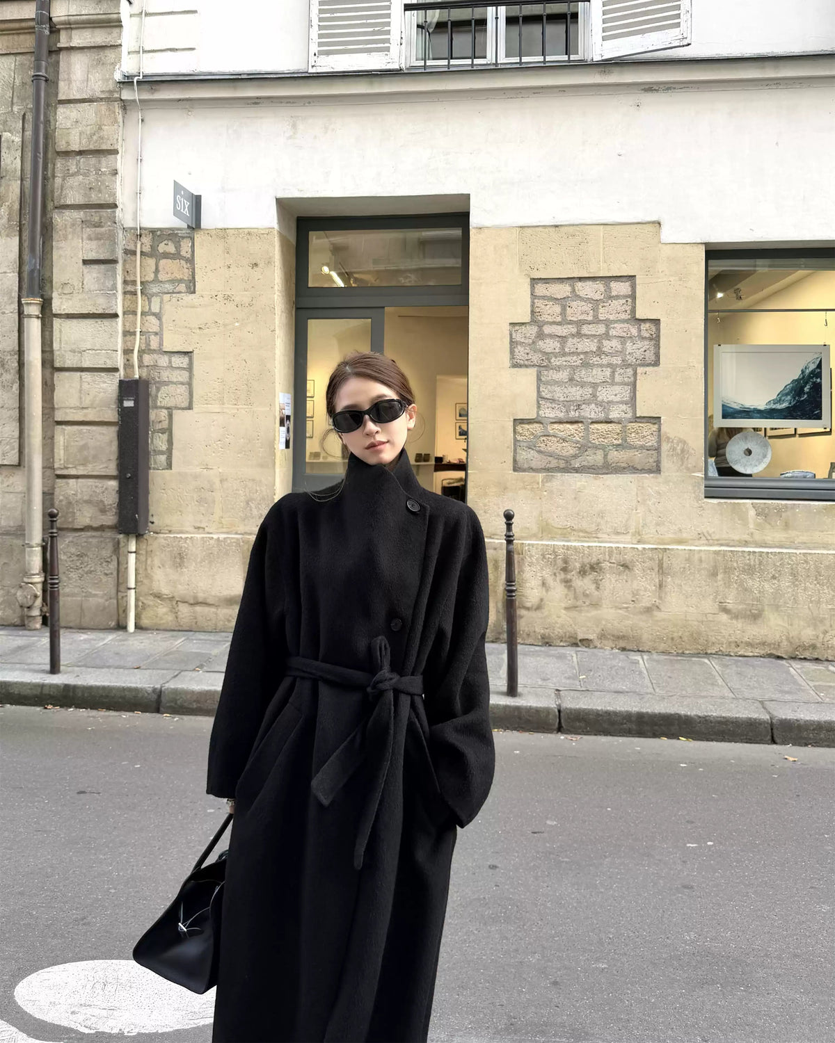 Free Collar Double-Faced Wool Long Coat