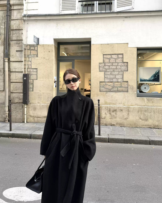 Free Collar Double-Faced Wool Long Coat