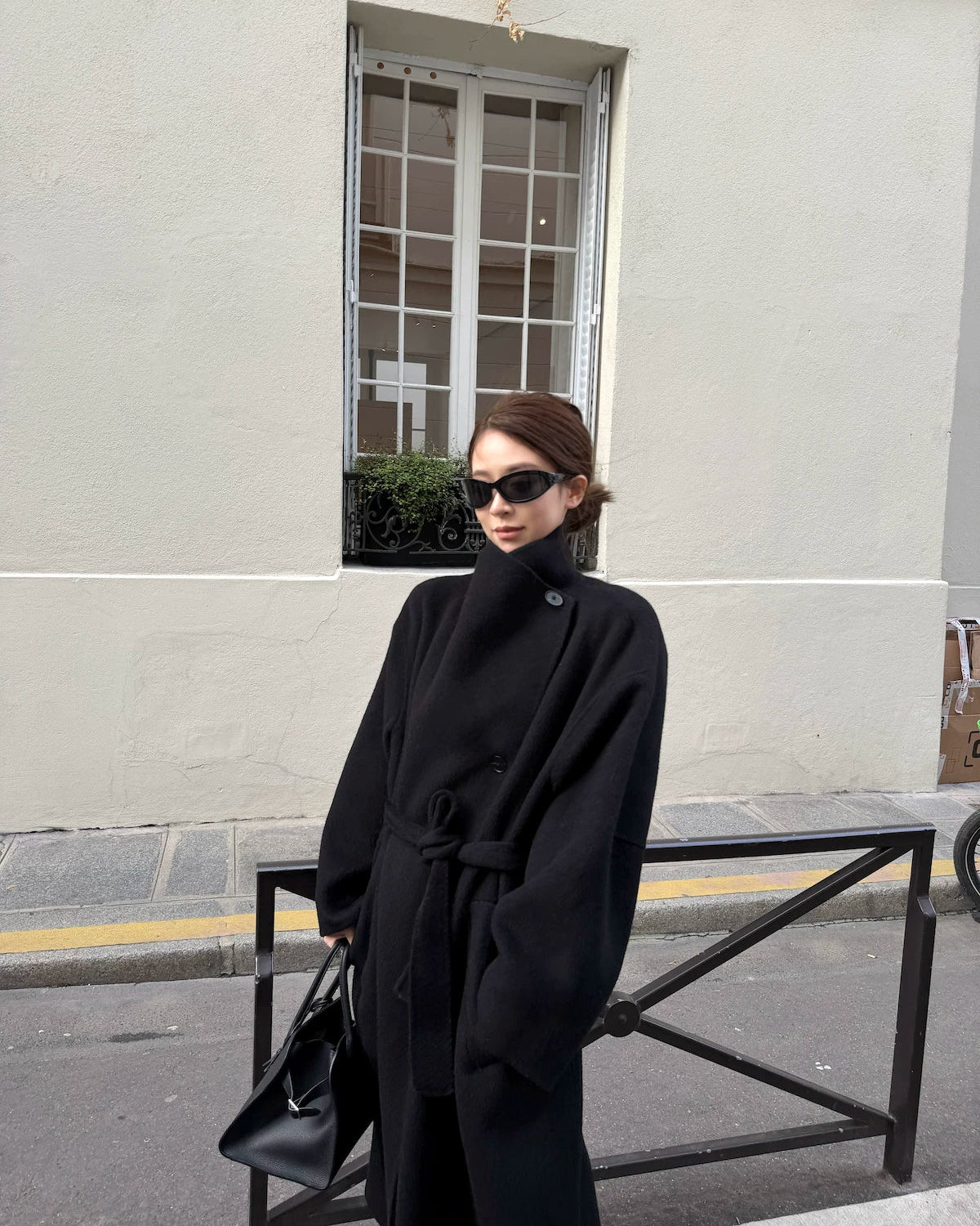 Free Collar Double-Faced Wool Long Coat