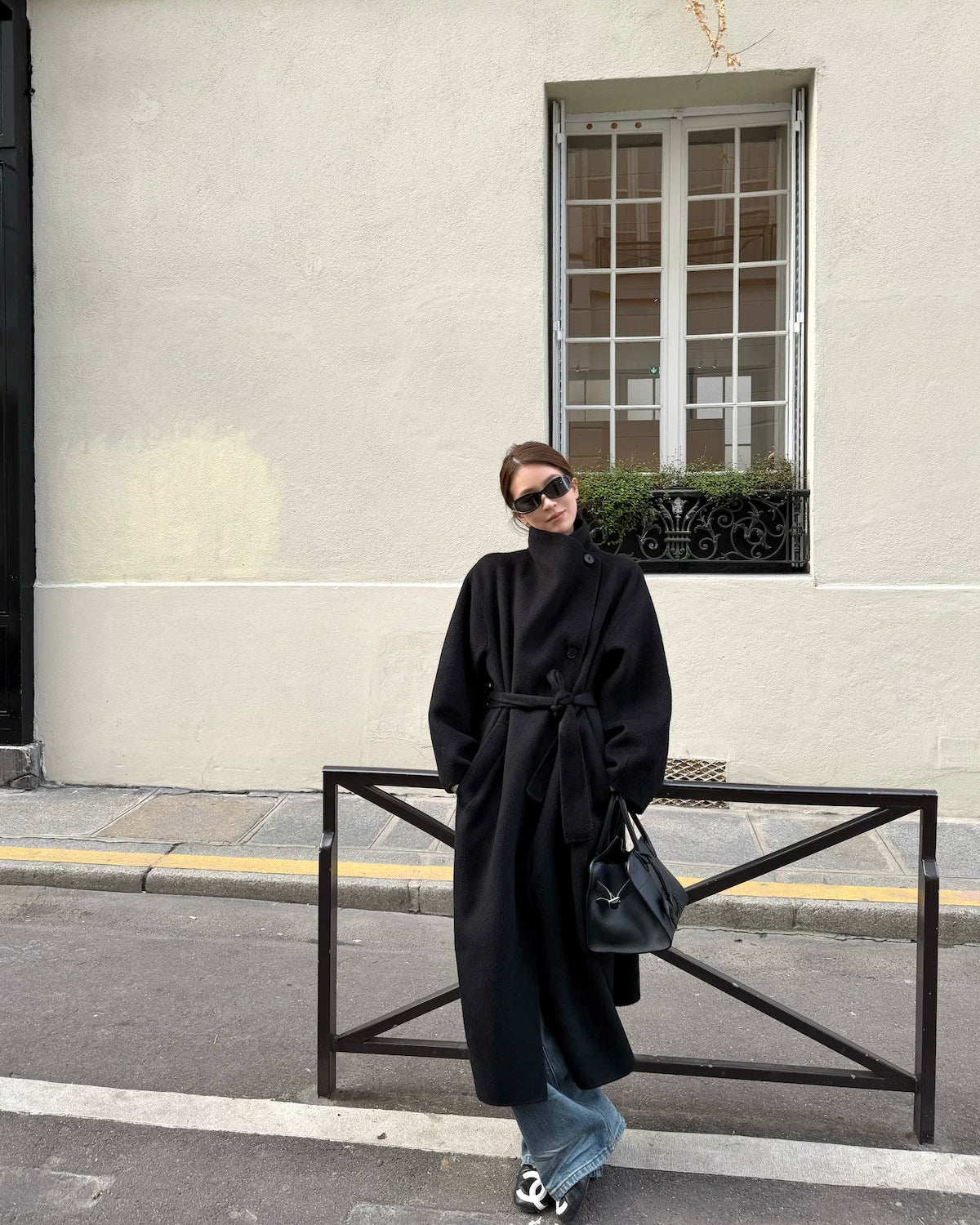 Free Collar Double-Faced Wool Long Coat