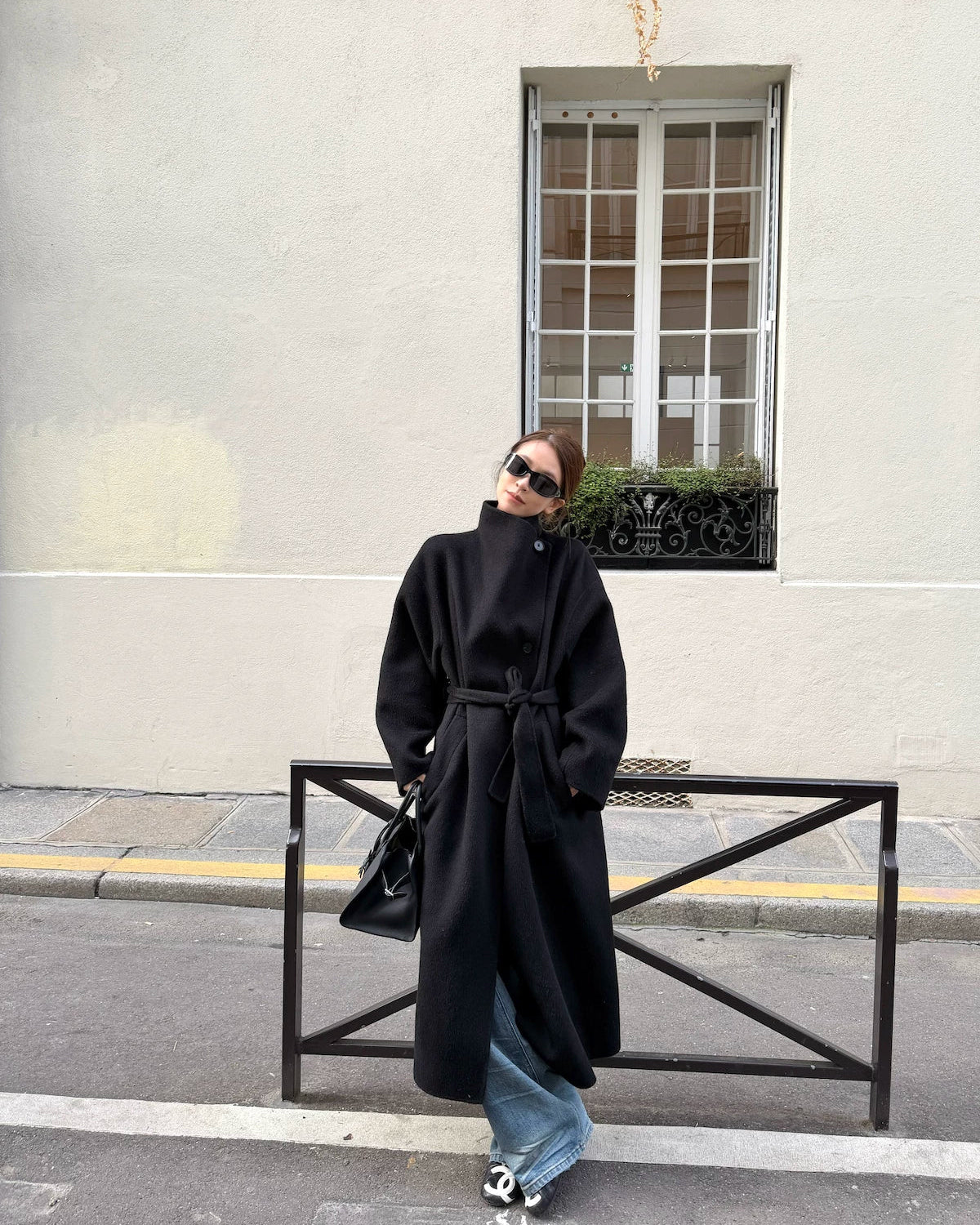 Free Collar Double-Faced Wool Long Coat