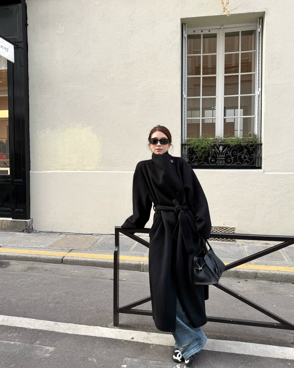Free Collar Double-Faced Wool Long Coat