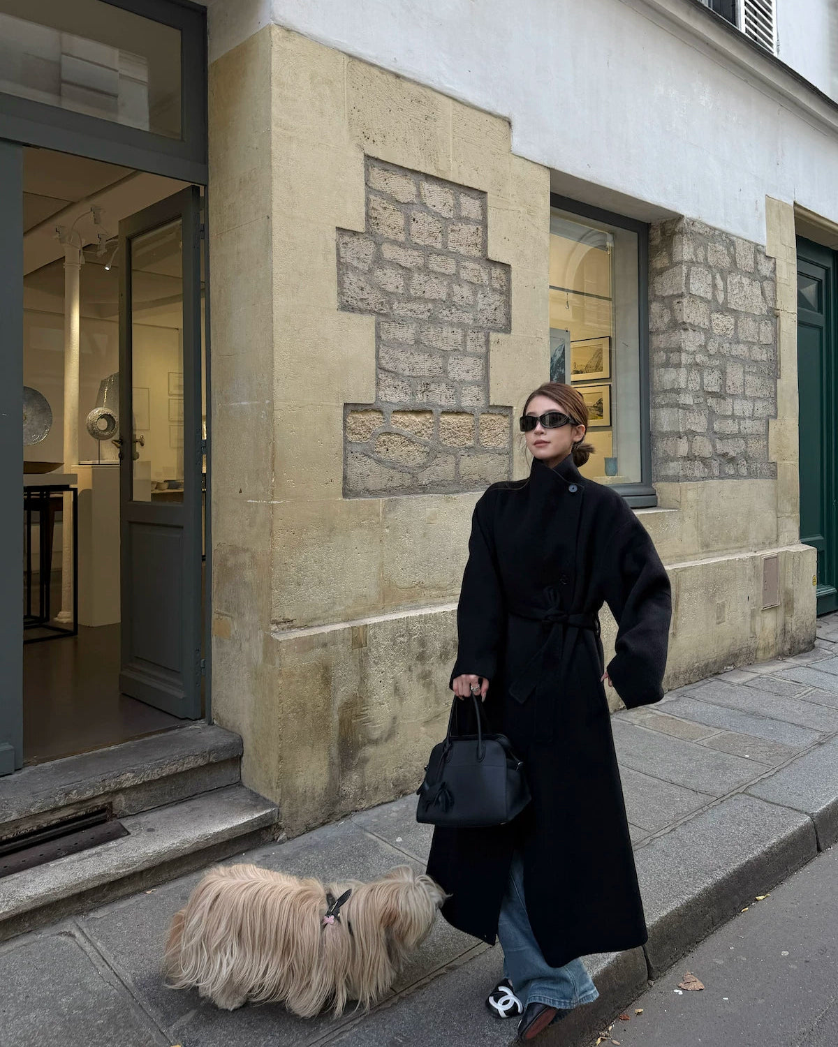 Free Collar Double-Faced Wool Long Coat