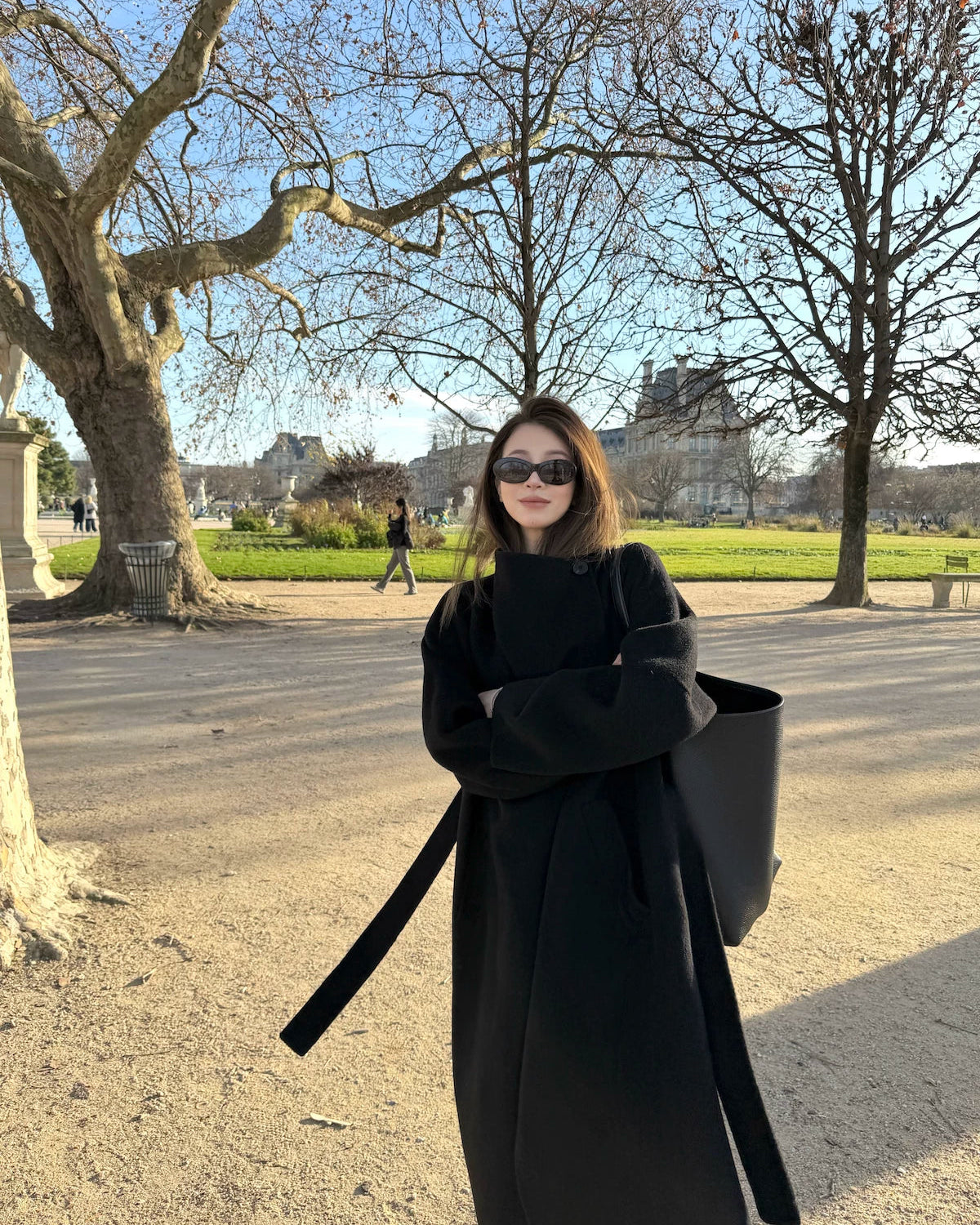 Free Collar Double-Faced Wool Long Coat