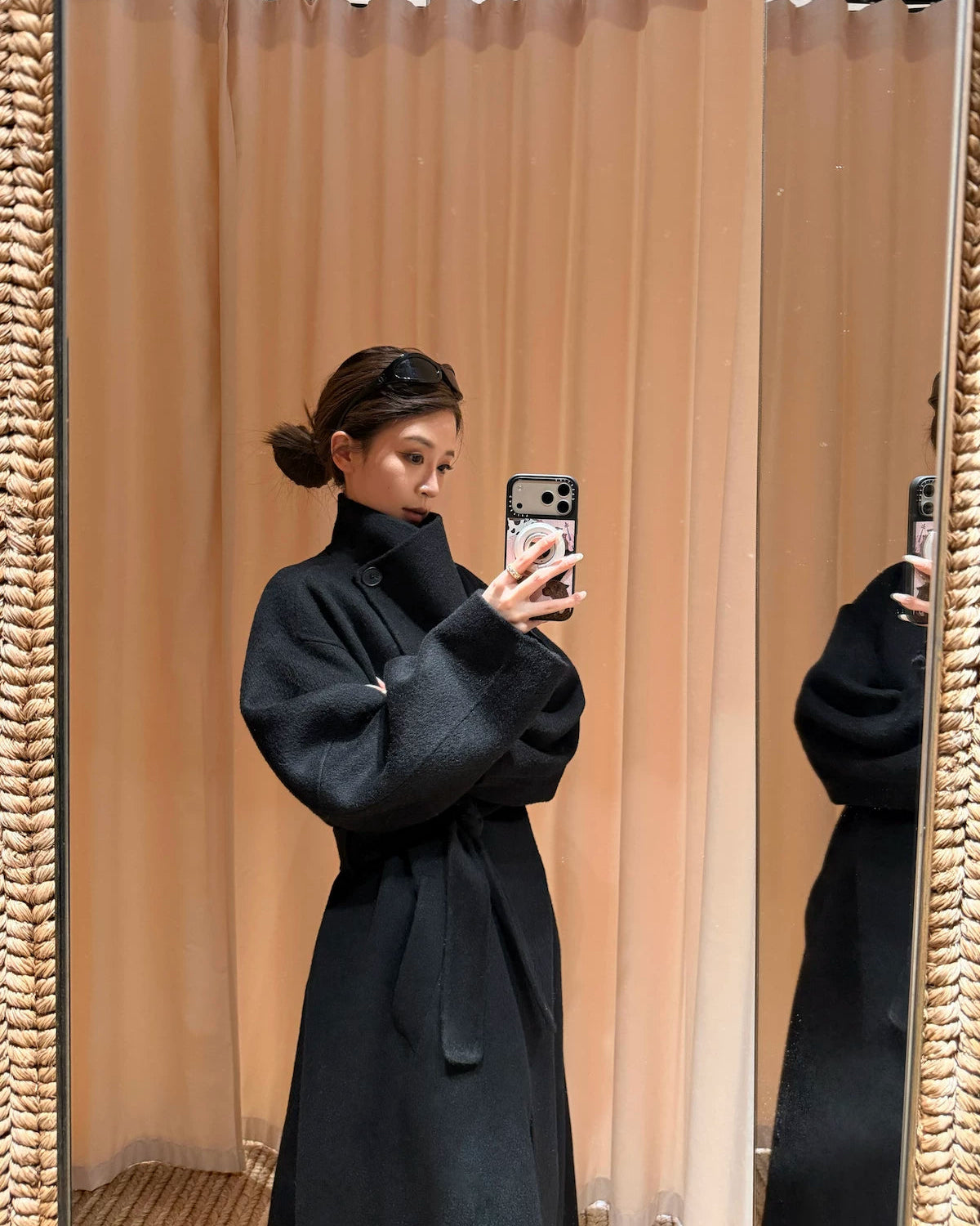 Free Collar Double-Faced Wool Long Coat
