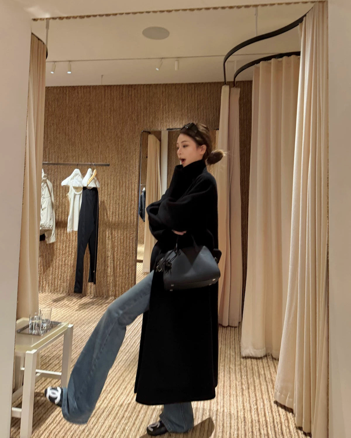 Free Collar Double-Faced Wool Long Coat