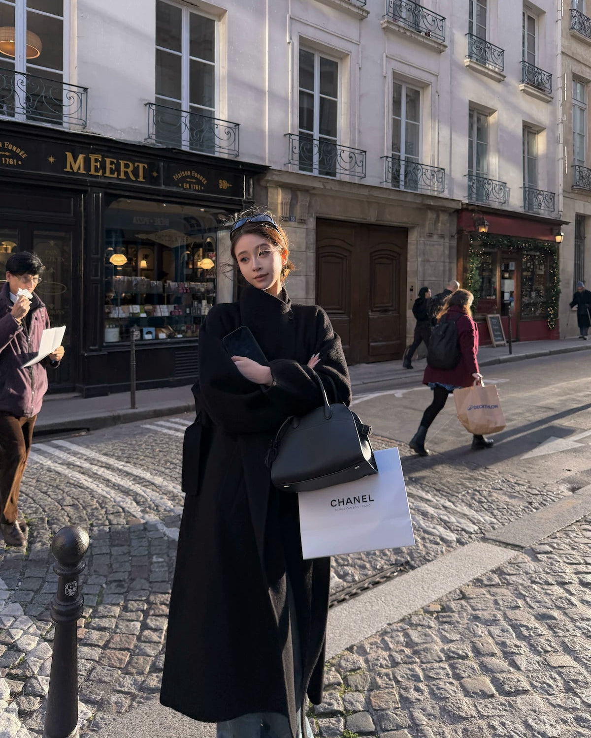 Free Collar Double-Faced Wool Long Coat