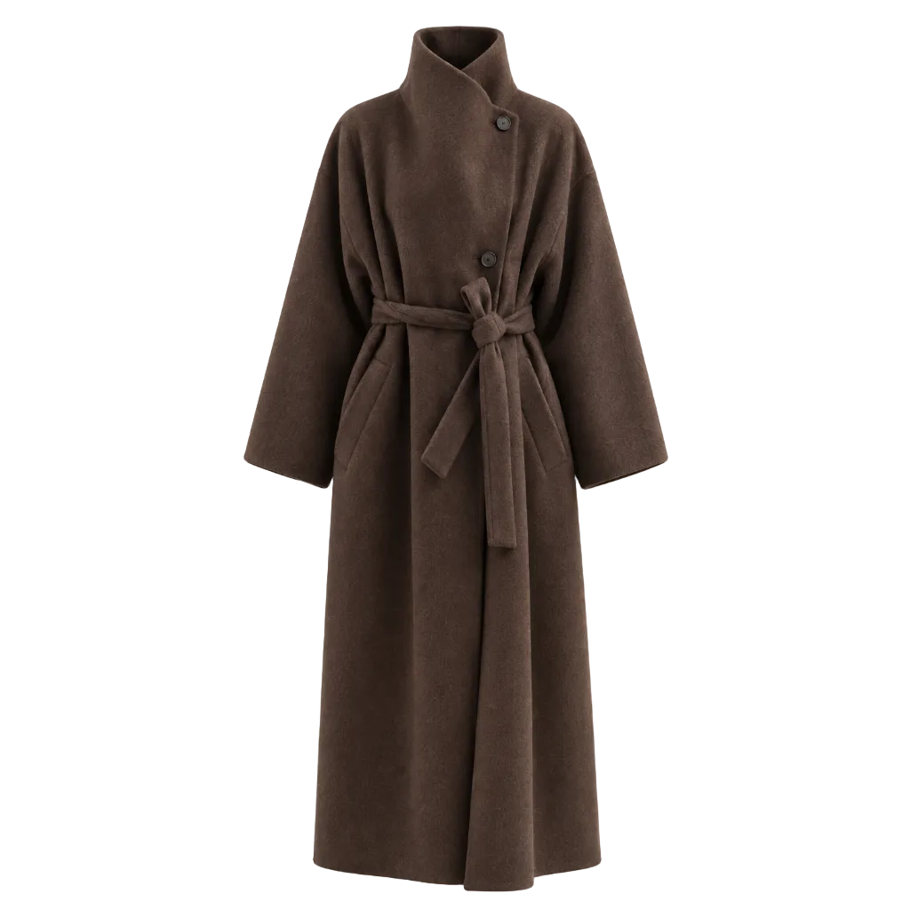 Free Collar Double-Faced Wool Long Coat