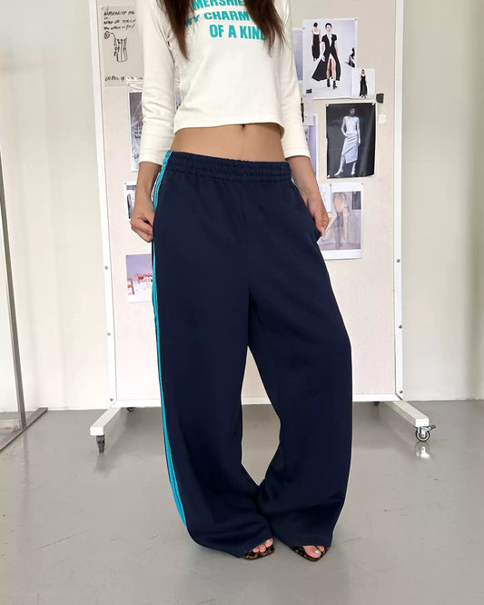 Mira Contrast Stripe Wide-Leg Track Pants