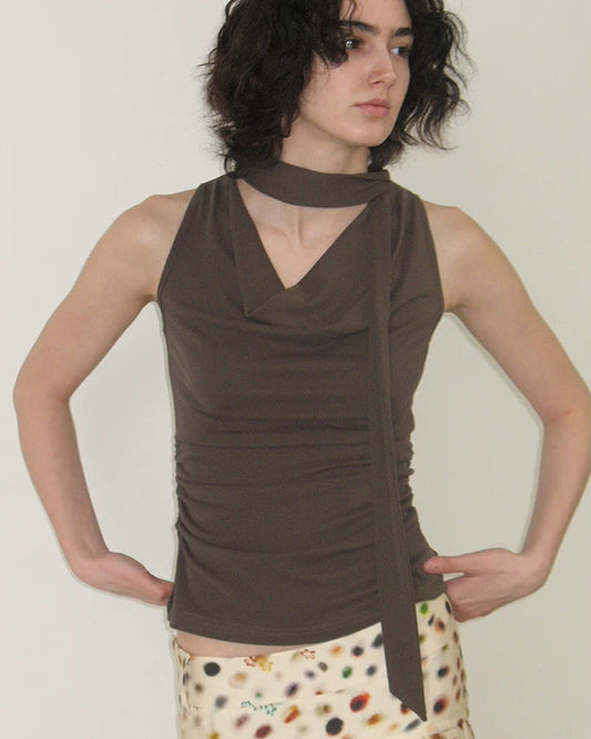 Mito de dar | Sand Mist Modal Drape Neck Scarf Tank