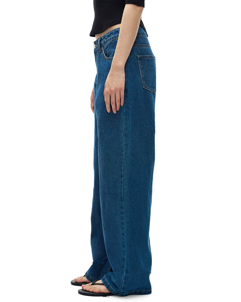Model Off-Duty Low Rise Wide Leg Jeans