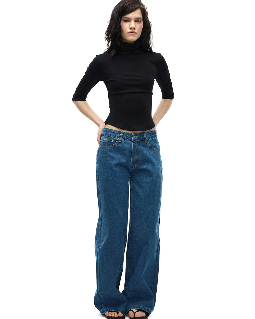 Model Off-Duty Low Rise Wide Leg Jeans
