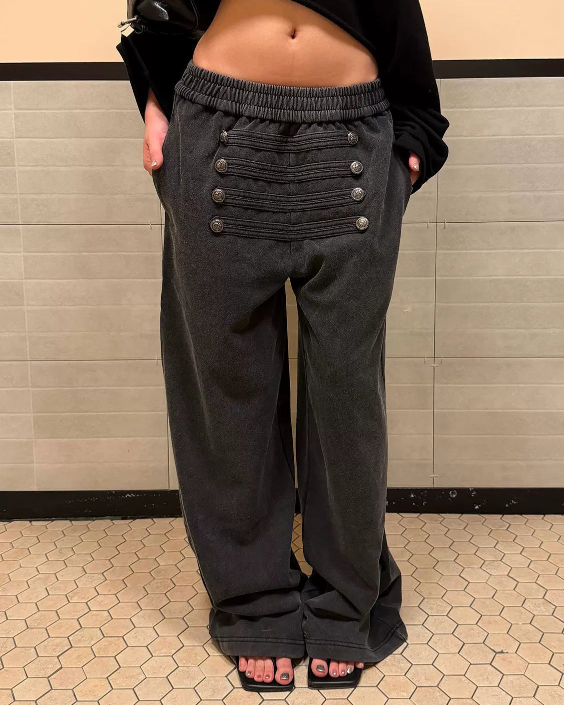 Napoleon Button Washed Straight-Leg Sweatpants