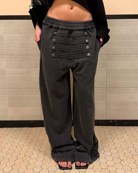 Napoleon Button Washed Straight-Leg Sweatpants