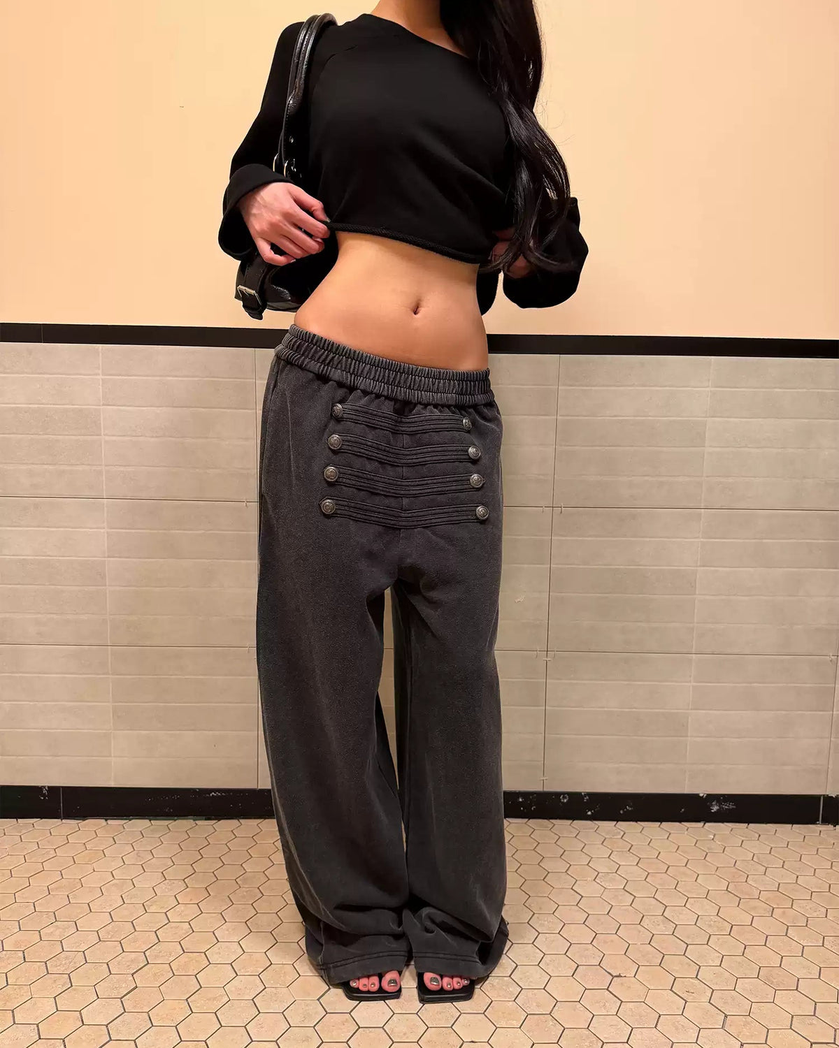 Napoleon Button Washed Straight-Leg Sweatpants