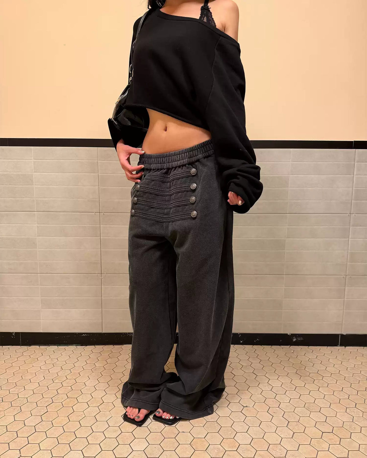 Napoleon Button Washed Straight-Leg Sweatpants