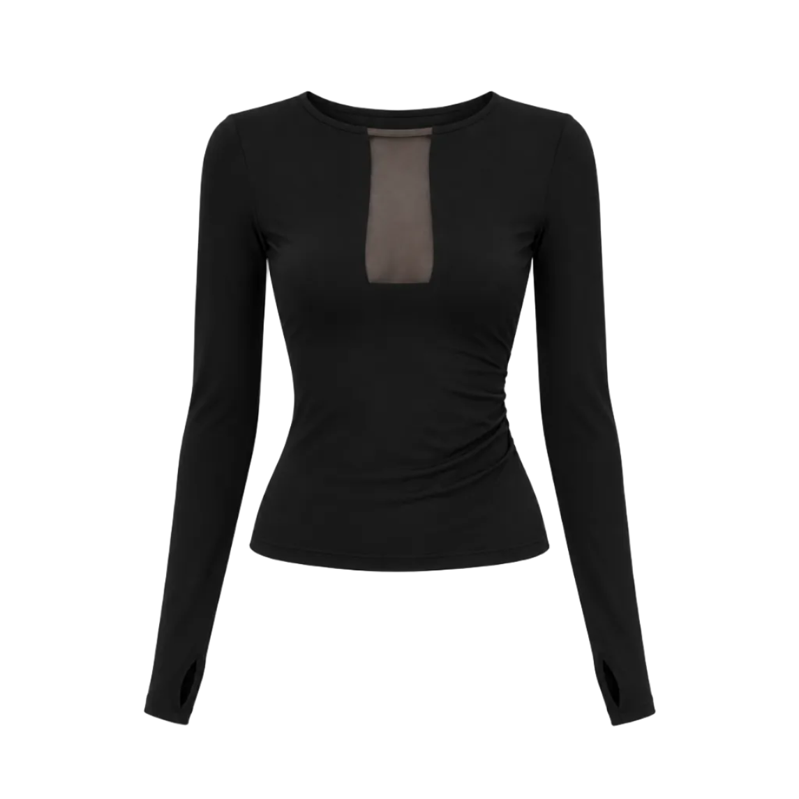 Noir Mesh Cutout Long Sleeve Top