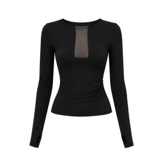 Noir Mesh Cutout Long Sleeve Top